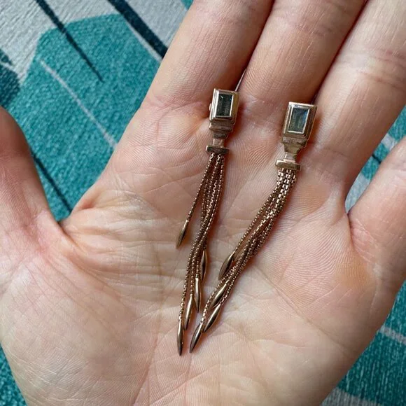 MONICA VINADER Rose Gold Vermeil Baja Deco Thin Labradorite Cocktail Earrings - Picture 11 of 13